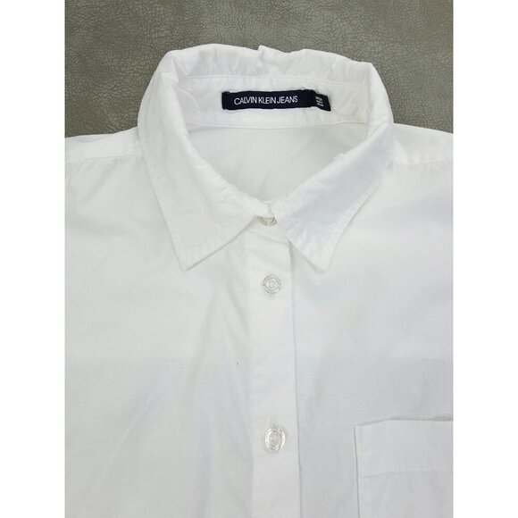 Calvin Klein Jeans Size Small Womens Oversized Baggy Loose White Logo Tag Shirt - Picture 8 of 15